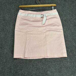 Tempo Paris Skirt Womens 8 Pencil Pink Cotton Stretch White Ribbon Belt Back Zip